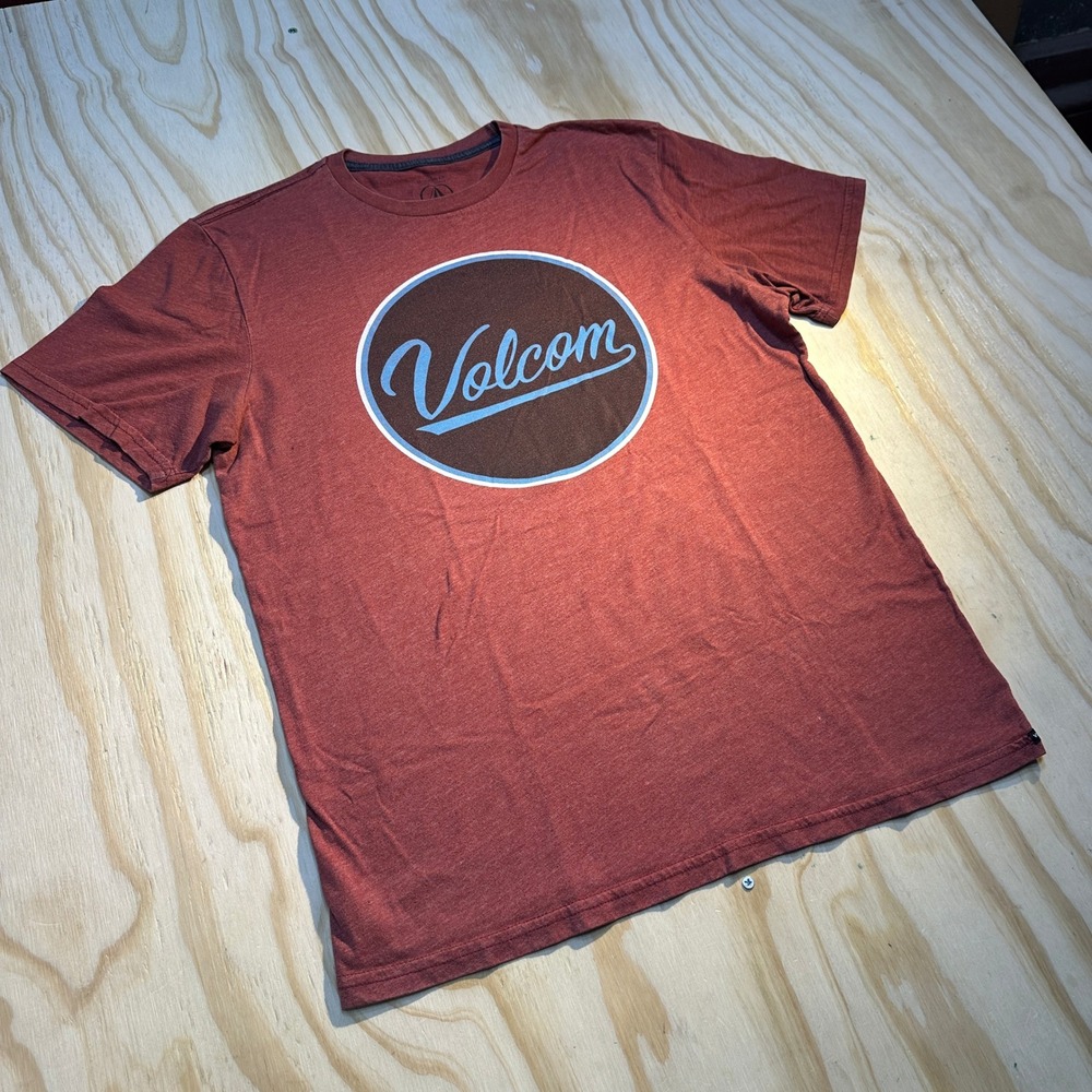 Volcom Mens Medium Heather Burgundy Circle Logo Graphic T-Shirt Modern Fit